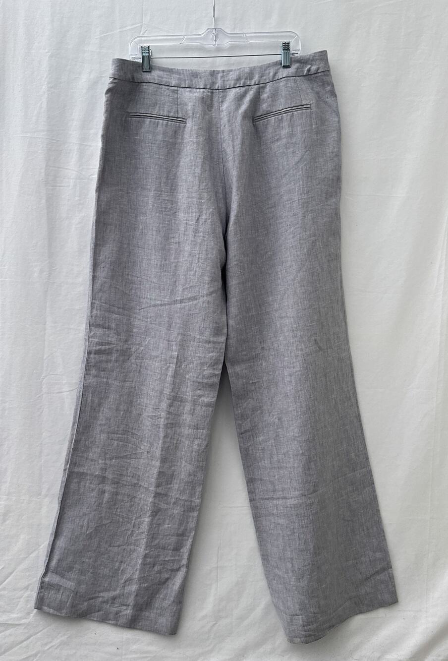 Boden Pants Women US 12L Myra Gray Linen Wide Leg Trouser Career Coastal